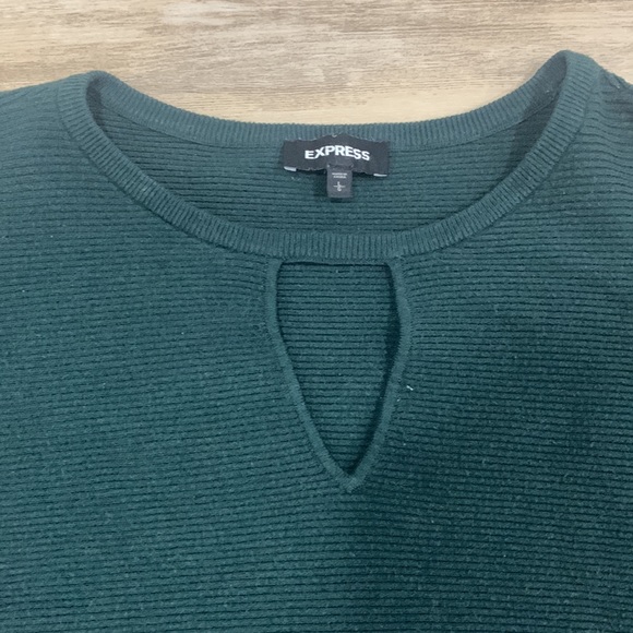 Express Oversized Keyhole Balloon Sleeve Green Ribbed Heavy Knit Sweater Large - Picture 2 of 6